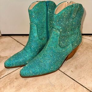 Betsey Johnson Turquoise Rhinestone Ankle Boots